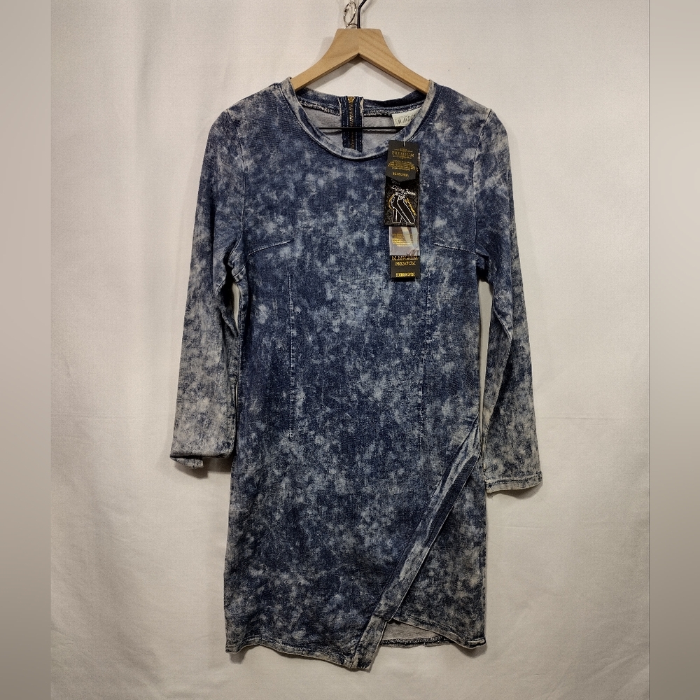 NWT M. Michel Acid Wash Long Sleeve Denim Dress Women's M Blue Boho Retro 90s